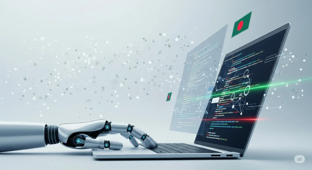 Minimalist illustration of AI and Web Development in Bangladesh